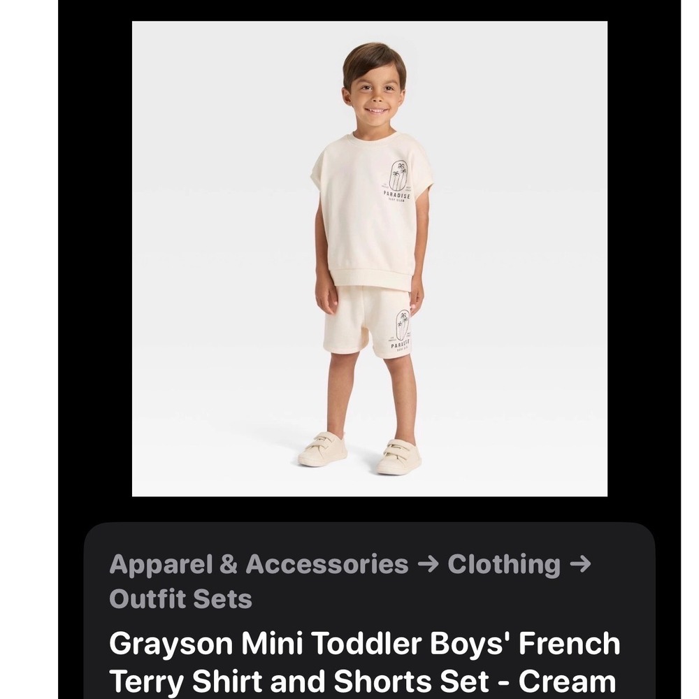 Grayson Mini Toddler Boys French Terry‎ Shirt and Shorts Set Cream White 5T NEW